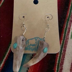 Elk antler tip earrings with real turquoise